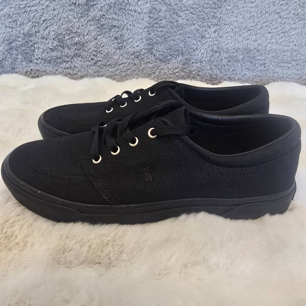 Polo Ralph Lauren Faxon X Men's Triple Black Pony Sneakers Sizes NEW Canvas - Picture 2 of 10